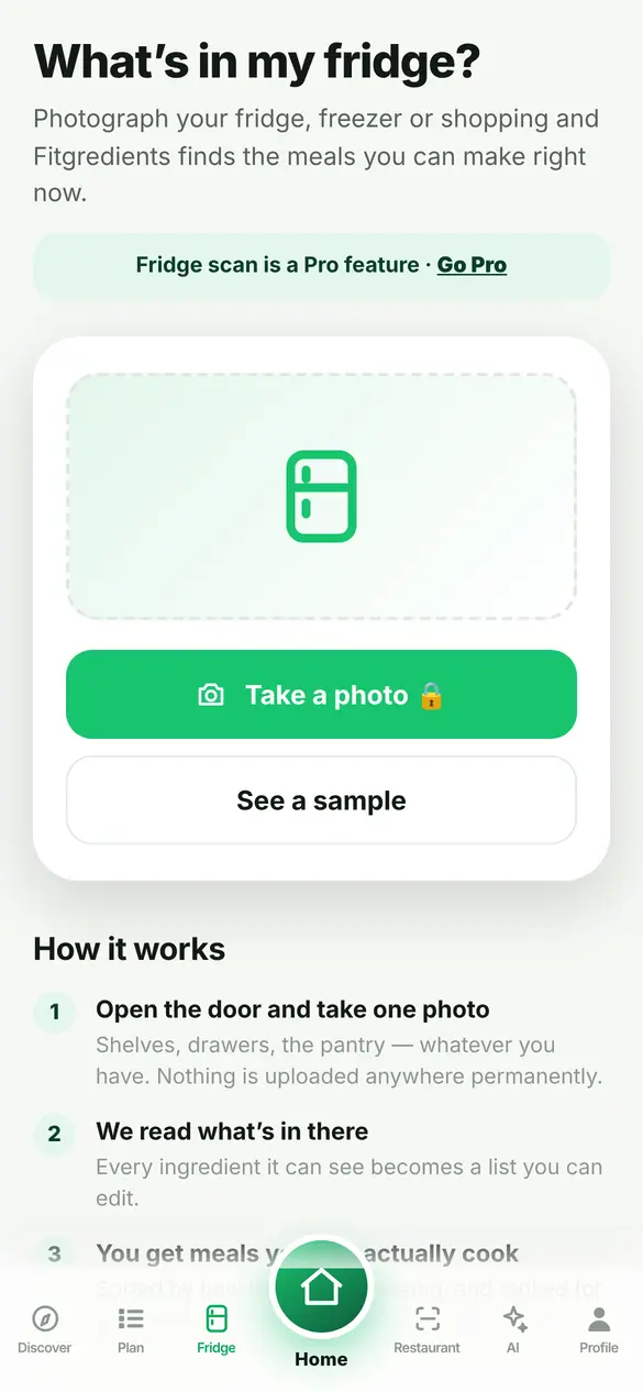 Fridge scanner in Fitgredients