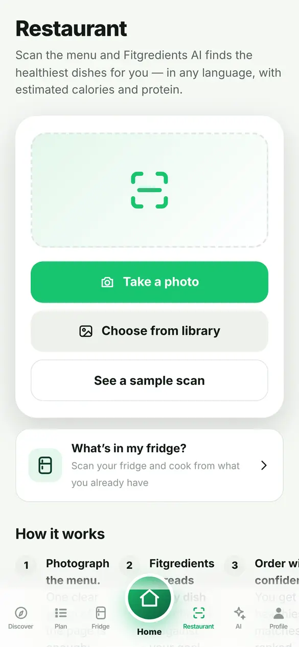 Menu scanning in Fitgredients